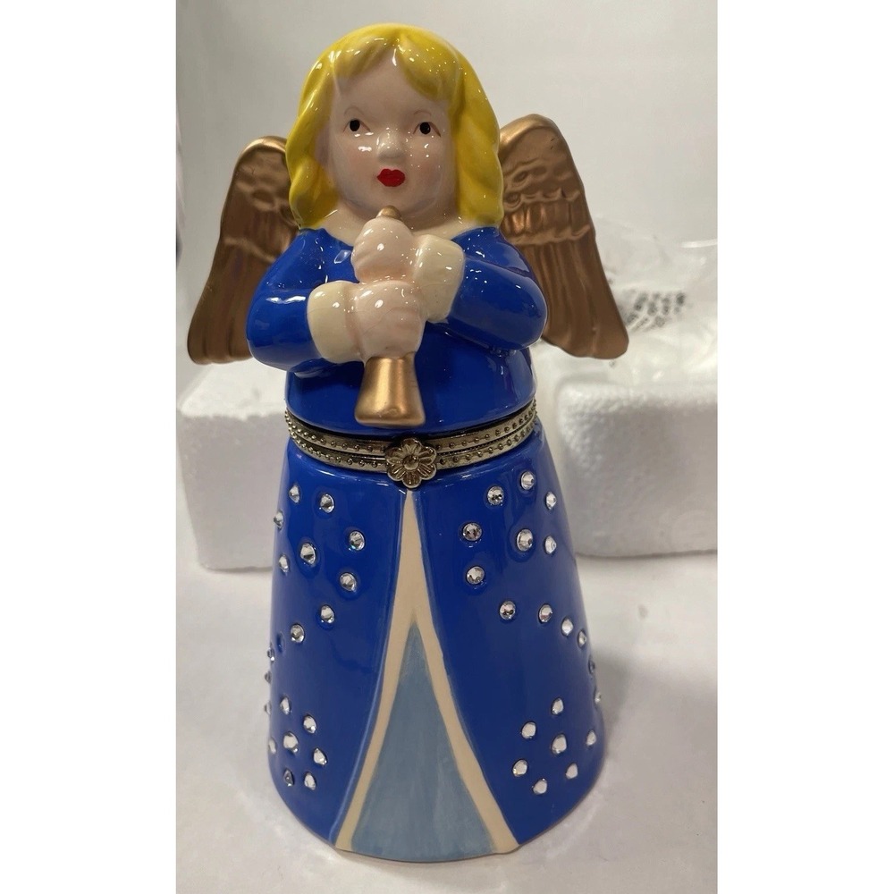 Mr Christmas Porcelain Angel Hinged Music Box "Hark the Herald Angels"